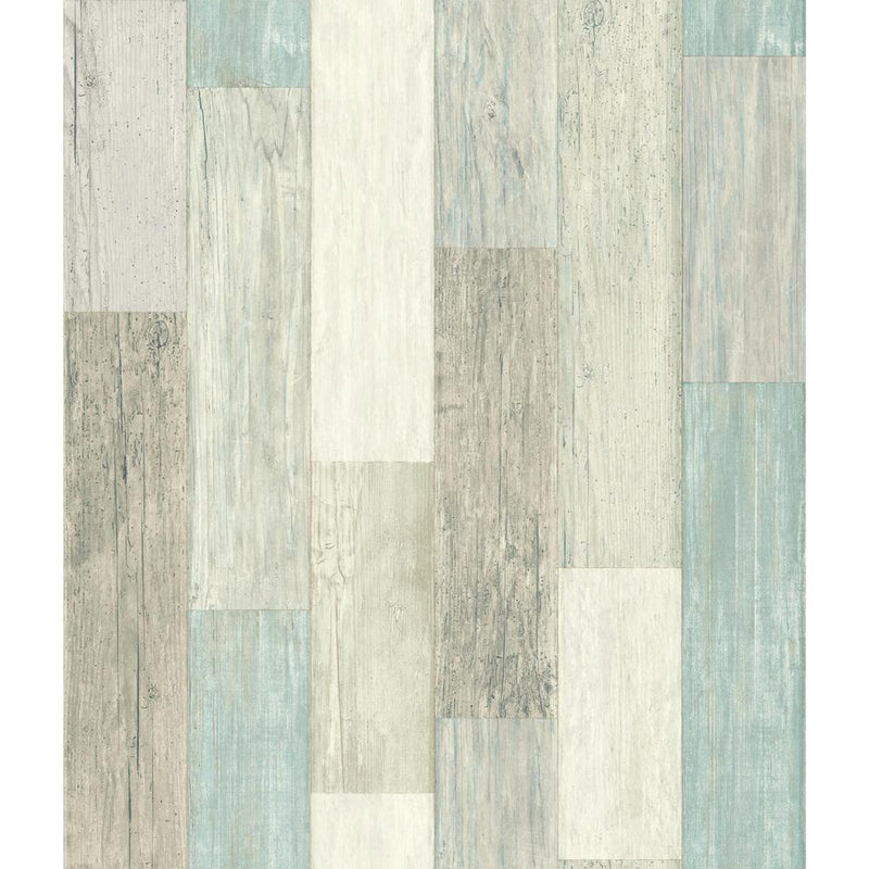media image for sample weathered wood plank peel stick wallpaper in blue and tan by roommates for york wallcoverings 1 290