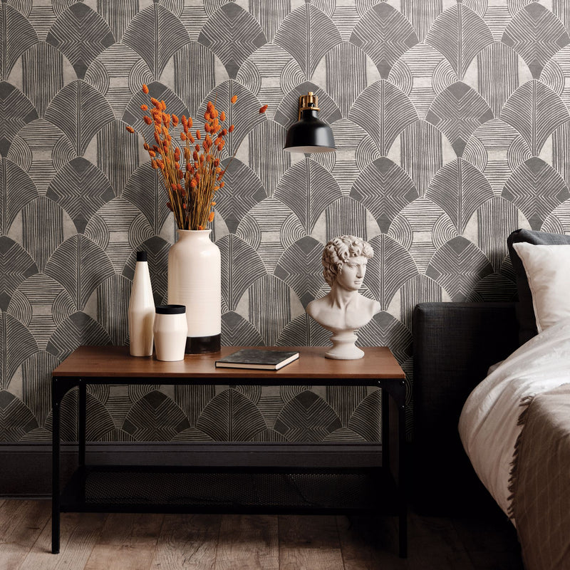 media image for Westport Geometric Wallpaper in Charcoal from the Scott Living Collection by Brewster Home Fashions 219