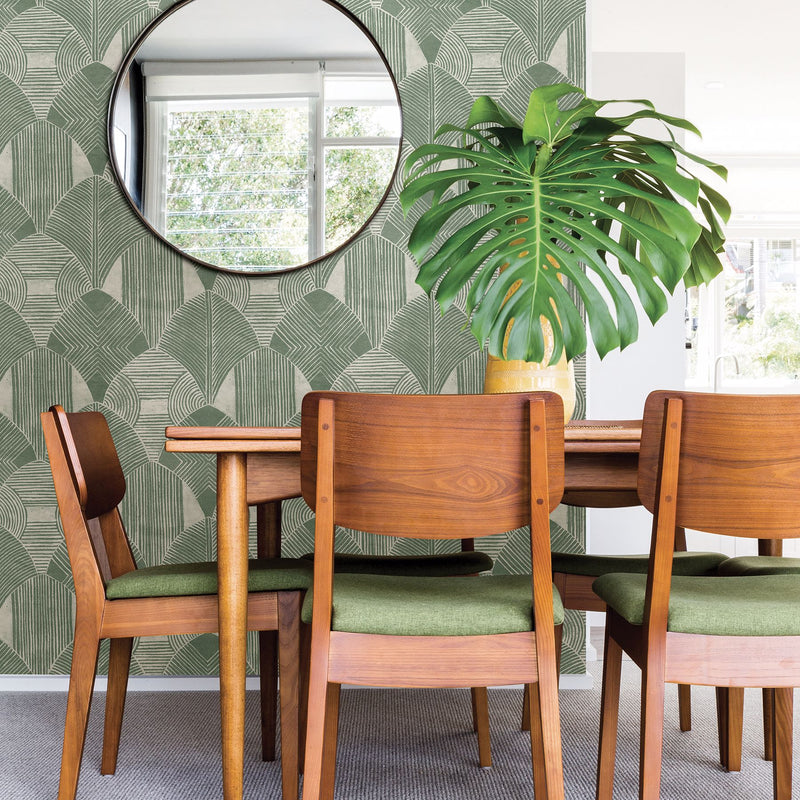 media image for Westport Geometric Wallpaper in Green from the Scott Living Collection by Brewster Home Fashions 235