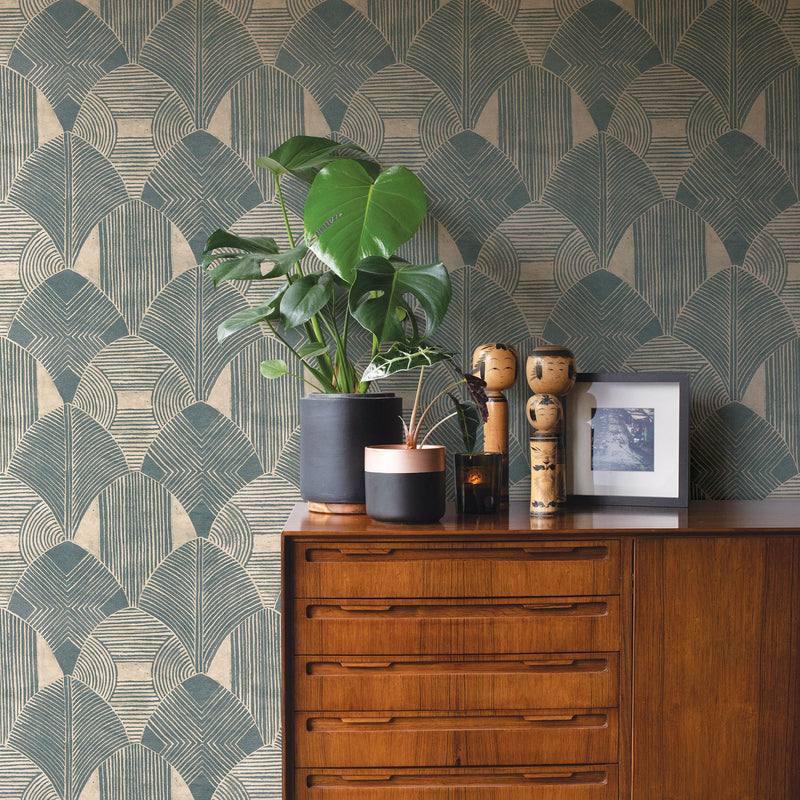 media image for Westport Geometric Wallpaper in Teal from the Scott Living Collection by Brewster Home Fashions 260
