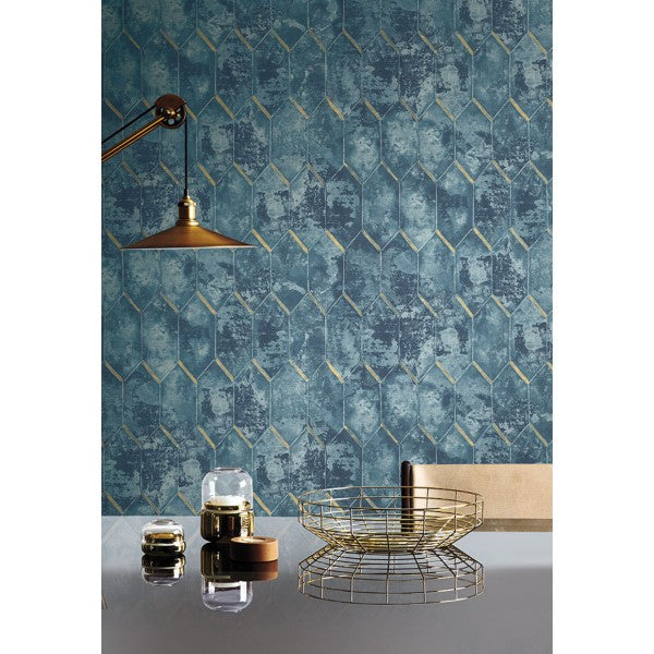 media image for Whitney Wallpaper in Blue and Gold from the Metalworks Collection by Seabrook Wallcoverings 228