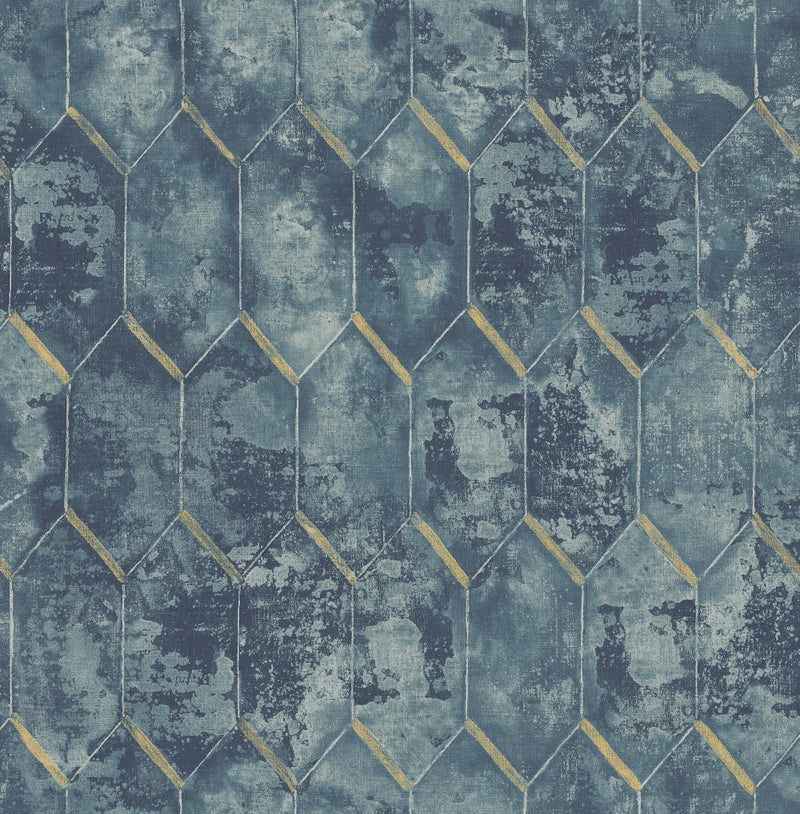 media image for Whitney Wallpaper in Blue and Gold from the Metalworks Collection by Seabrook Wallcoverings 218