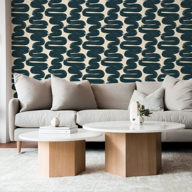 media image for Wiggle Room Blue and Cream Peel-and-Stick Wallpaper by Tempaper 228