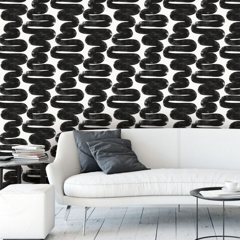 media image for Wiggle Room Self Adhesive Wallpaper in White and Black by Bobby Berk for Tempaper 240