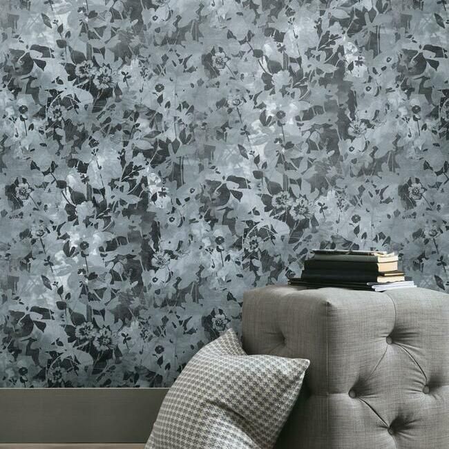 media image for Wildflower Shadows Peel & Stick Wallpaper in Black and Grey by RoomMates for York Wallcoverings 299