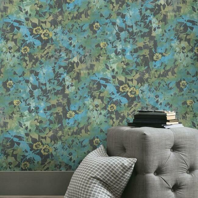 media image for Wildflower Shadows Peel & Stick Wallpaper in Green and Yellow by RoomMates for York Wallcoverings 296