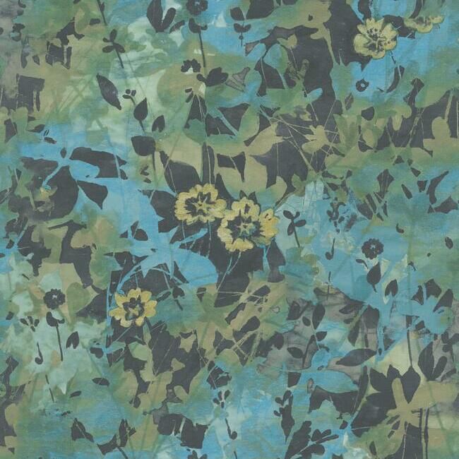 media image for Wildflower Shadows Peel & Stick Wallpaper in Green and Yellow by RoomMates for York Wallcoverings 289