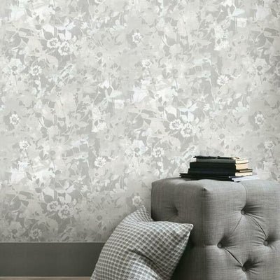 product image for Wildflower Shadows Peel & Stick Wallpaper in Grey and White by RoomMates for York Wallcoverings 72