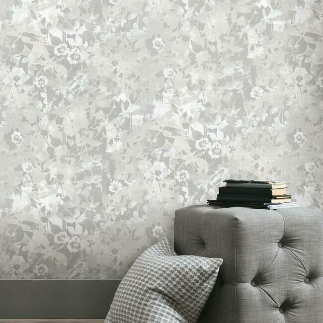 media image for Wildflower Shadows Peel & Stick Wallpaper in Grey and White by RoomMates for York Wallcoverings 268