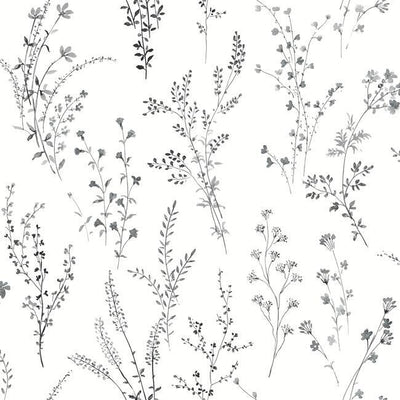 product image of Wildflower Sprigs Wallpaper in Black and White from the Simply Farmhouse Collection by York Wallcoverings 590