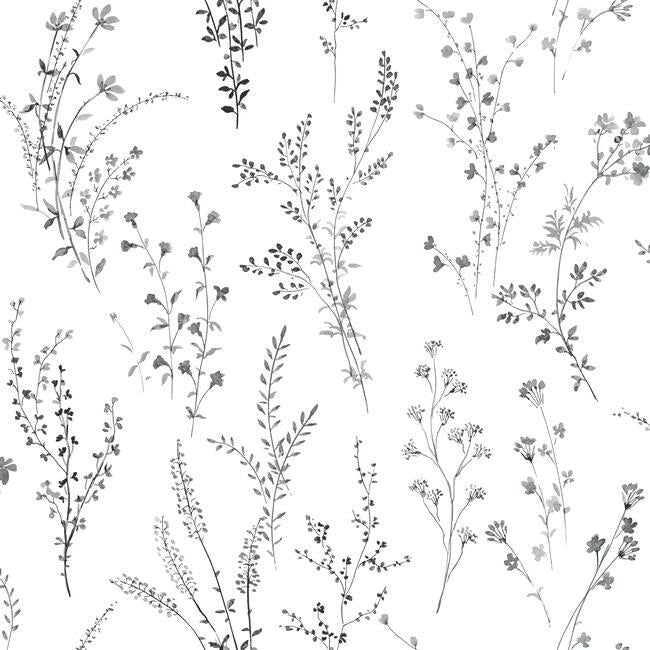 media image for sample wildflower sprigs wallpaper in black and white from the simply farmhouse collection by york wallcoverings 1 287