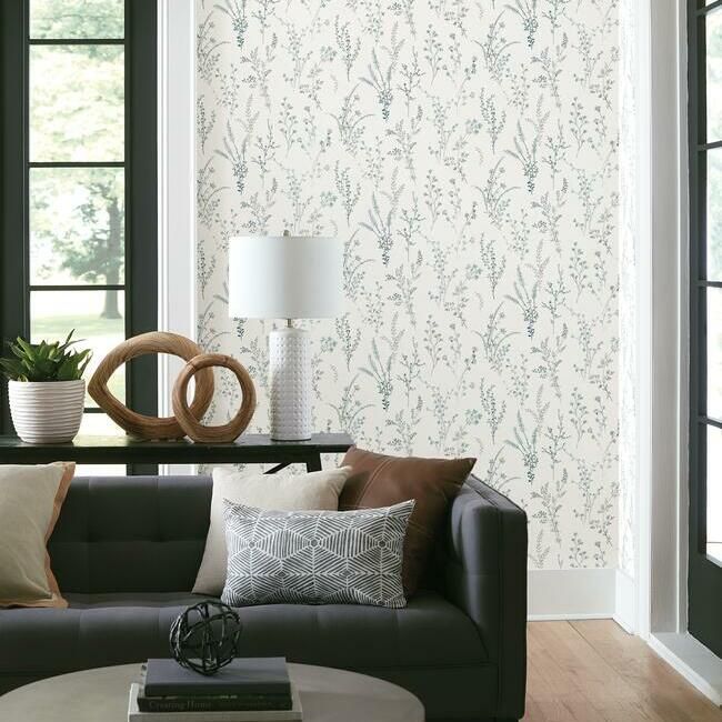 media image for Wildflower Sprigs Wallpaper in Blue and Green from the Simply Farmhouse Collection by York Wallcoverings 27