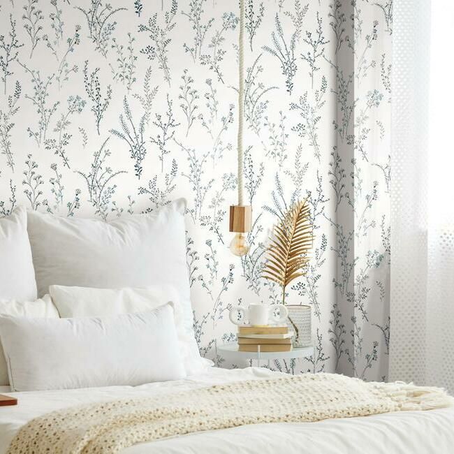 media image for wildflower sprigs wallpaper in blue and green from the simply farmhouse collection by york wallcoverings 3 222