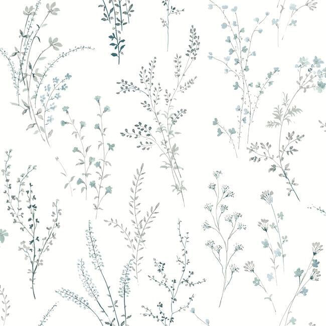 media image for Wildflower Sprigs Wallpaper in Blue and Green from the Simply Farmhouse Collection by York Wallcoverings 253