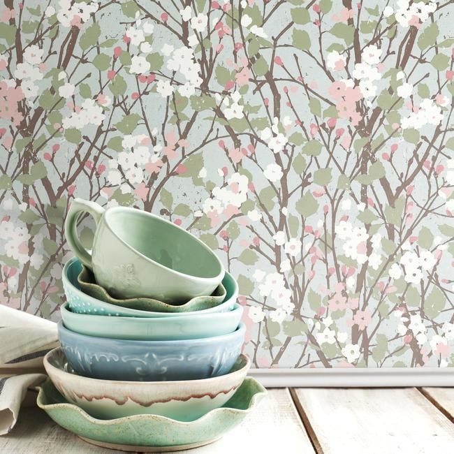 media image for Willow Branch Peel & Stick Wallpaper in Aqua by RoomMates for York Wallcoverings 255