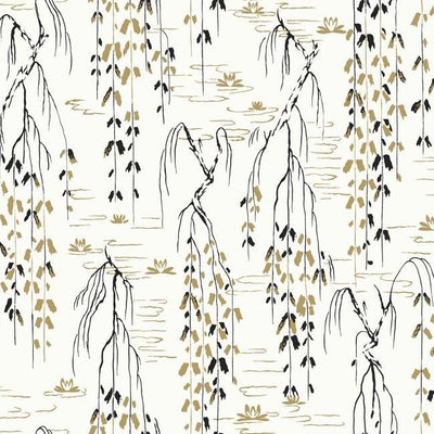 product image of sample willow branches wallpaper in ivory black and gold from the tea garden collection by ronald redding for york wallcoverings 1 584
