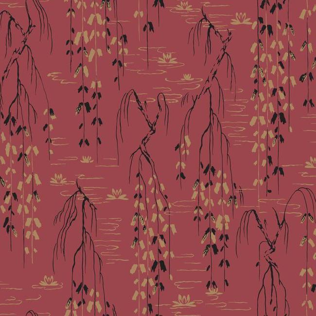 media image for Willow Branches Wallpaper in Red, Black, and Gold from the Tea Garden Collection by Ronald Redding for York Wallcoverings 261
