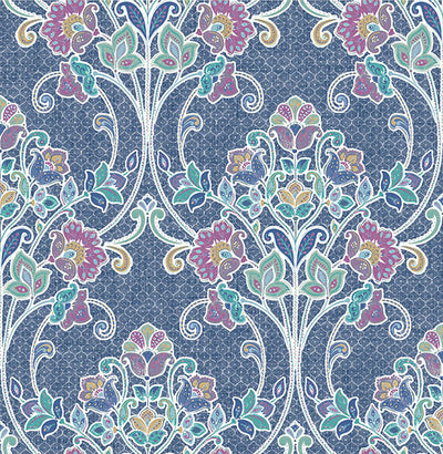 product image of sample willow indigo nouveau floral wallpaper from the kismet collection by brewster home fashions 1 572