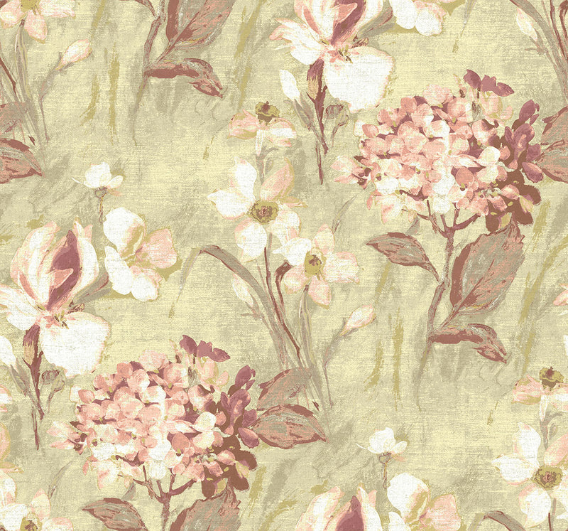media image for Windblown Florals Wallpaper in Coral Rays from the Nouveau Collection by Wallquest 233