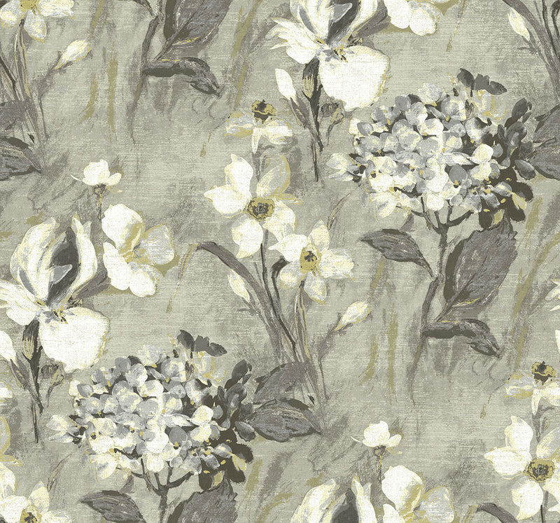 media image for Windblown Florals Wallpaper in Gray Gardens from the Nouveau Collection by Wallquest 273