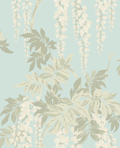 product image of Wisteria Wallpaper in Blue, Cream, and Taupe from the Watercolor Florals Collection by Mayflower Wallpaper 517