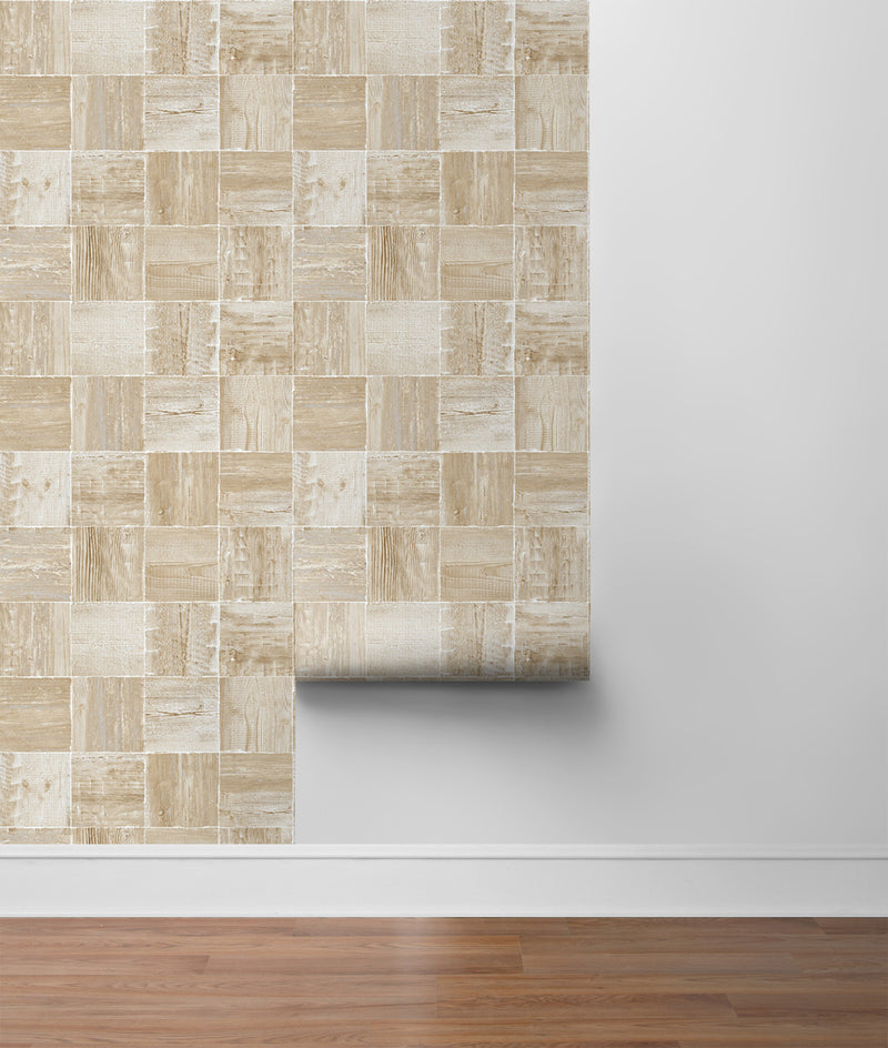 media image for Wood Block Peel-and-Stick Wallpaper in Wheat by NextWall 243