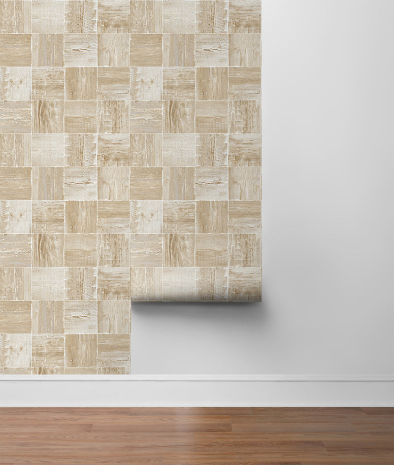 media image for Wood Block Peel-and-Stick Wallpaper in Wheat by NextWall 289