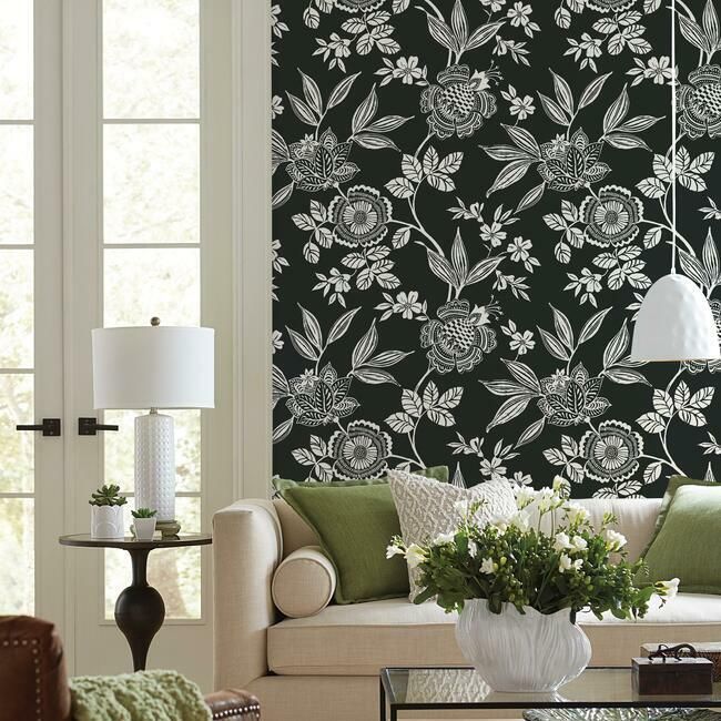 media image for Wood Cut Jacobean Wallpaper in Black and White from the Silhouettes Collection by York Wallcoverings 260