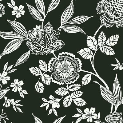 product image of sample wood cut jacobean wallpaper in black and white from the silhouettes collection by york wallcoverings 1 544