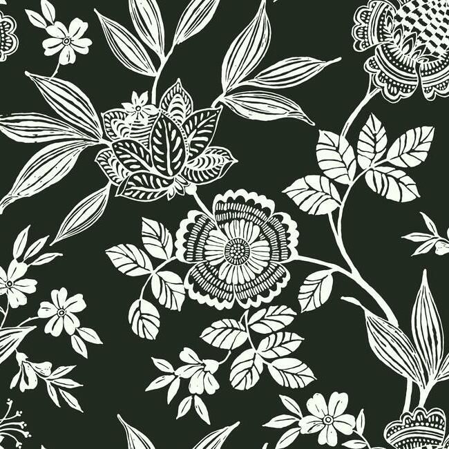 media image for sample wood cut jacobean wallpaper in black and white from the silhouettes collection by york wallcoverings 1 232