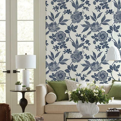 product image for Wood Cut Jacobean Wallpaper in Navy from the Silhouettes Collection by York Wallcoverings 4
