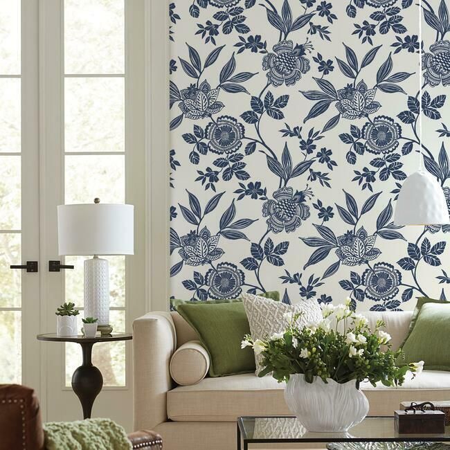 media image for Wood Cut Jacobean Wallpaper in Navy from the Silhouettes Collection by York Wallcoverings 258