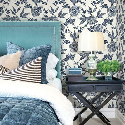 product image for Wood Cut Jacobean Wallpaper in Navy from the Silhouettes Collection by York Wallcoverings 18