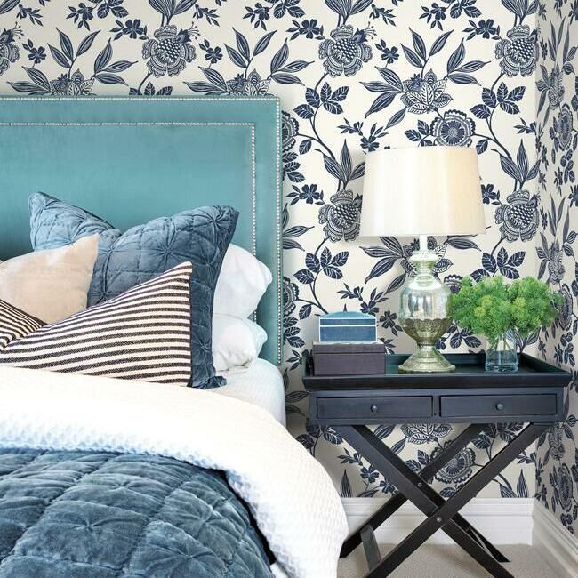 media image for Wood Cut Jacobean Wallpaper in Navy from the Silhouettes Collection by York Wallcoverings 260