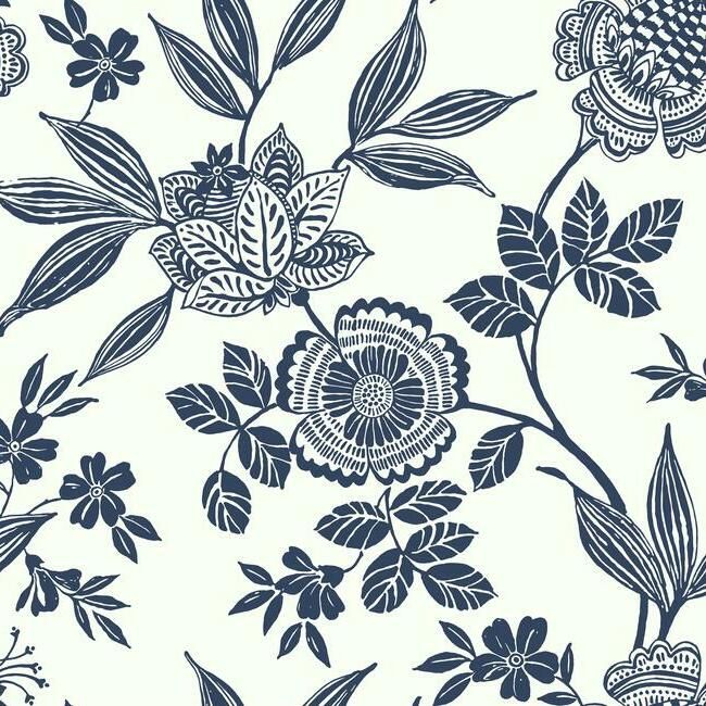 media image for Wood Cut Jacobean Wallpaper in Navy from the Silhouettes Collection by York Wallcoverings 271