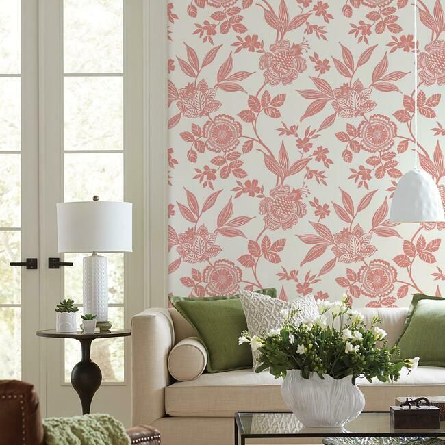 media image for Wood Cut Jacobean Wallpaper in Salmon from the Silhouettes Collection by York Wallcoverings 286