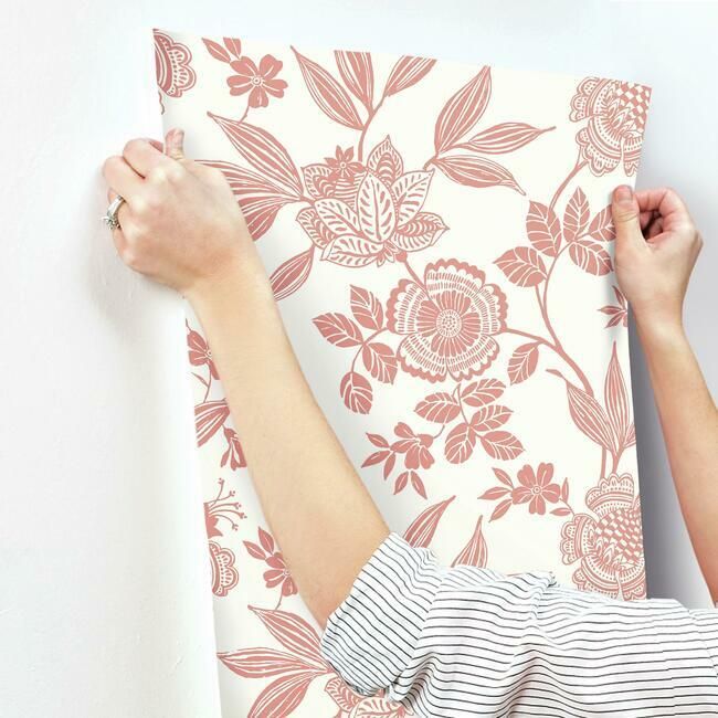 media image for Wood Cut Jacobean Wallpaper in Salmon from the Silhouettes Collection by York Wallcoverings 231