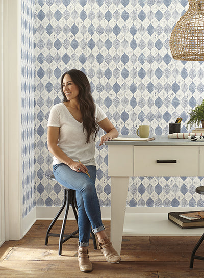 product image for Woodblock Print Wallpaper in True Blue from Magnolia Home Vol. 2 by Joanna Gaines 94