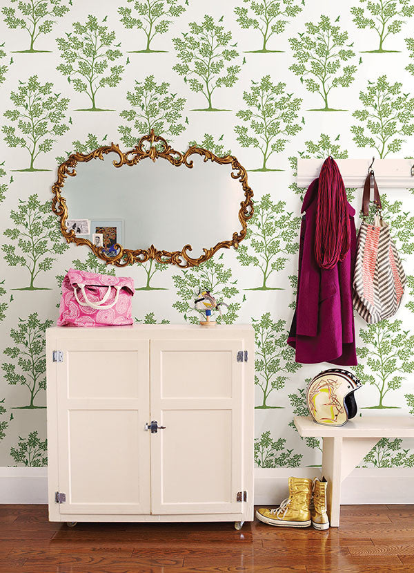 media image for Woodland Green Trees & Birds Wallpaper from the Essentials Collection by Brewster Home Fashions 283