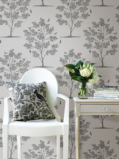 product image for Woodland Grey Trees & Birds Wallpaper from the Essentials Collection by Brewster Home Fashions 85