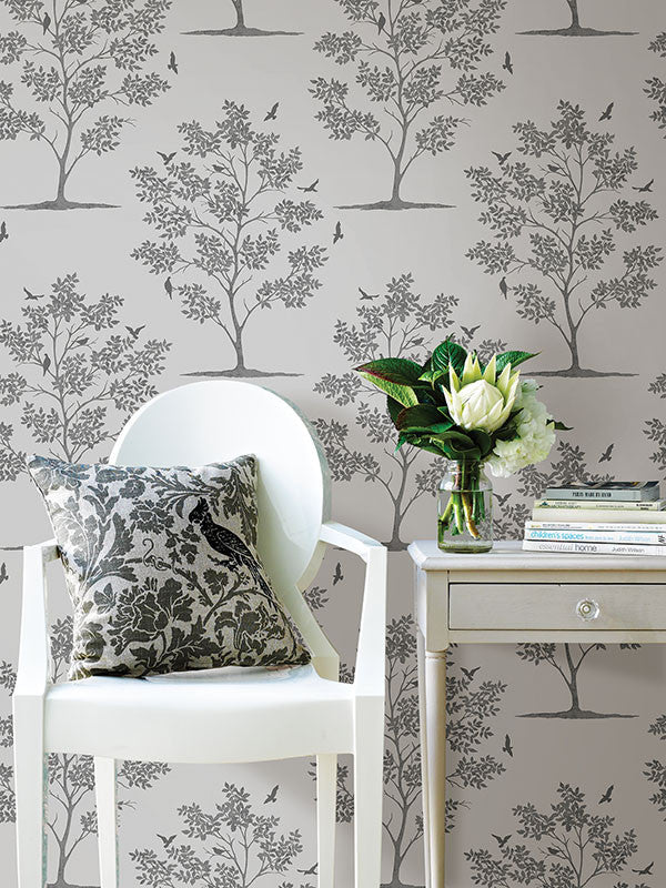 media image for Woodland Grey Trees & Birds Wallpaper from the Essentials Collection by Brewster Home Fashions 244