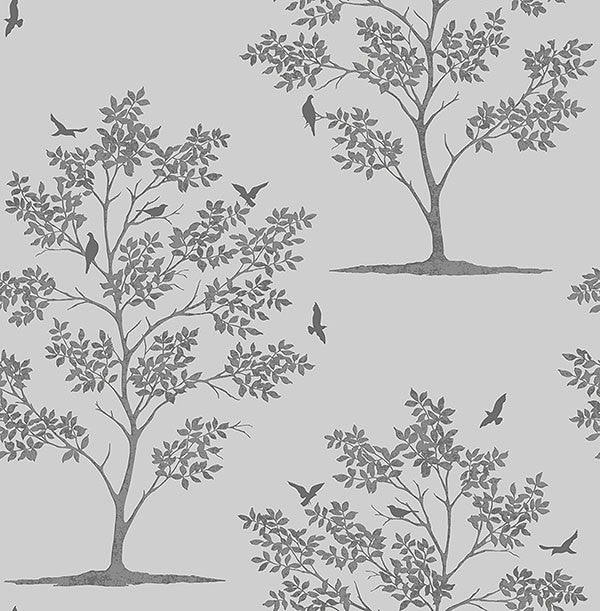 media image for Woodland Grey Trees & Birds Wallpaper from the Essentials Collection by Brewster Home Fashions 287