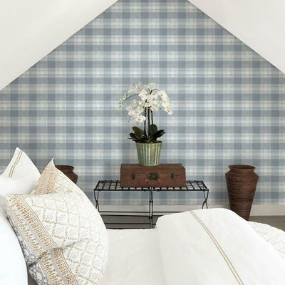 product image for Woven Buffalo Check Wallpaper in Blue from the Simply Farmhouse Collection by York Wallcoverings 95