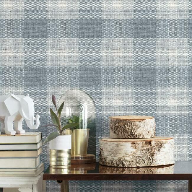 media image for Woven Buffalo Check Wallpaper in Blue from the Simply Farmhouse Collection by York Wallcoverings 296
