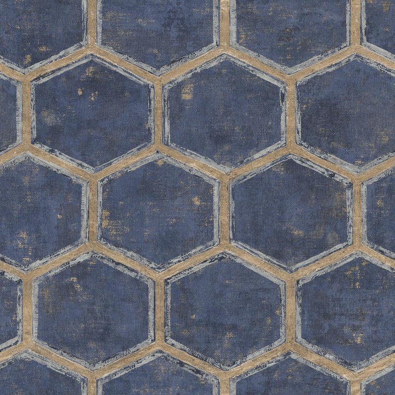 media image for Wright Wallpaper in Blue and Tan from the Metalworks Collection by Seabrook Wallcoverings 285