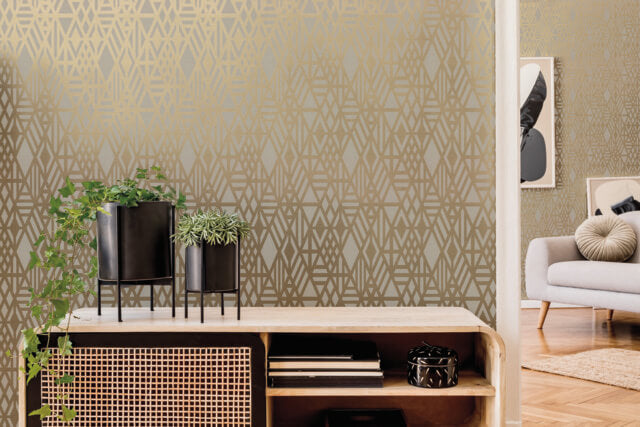 media image for Wrought Iron Wallpaper in Gold from the Moderne Collection by Stacy Garcia for York Wallcoverings 210