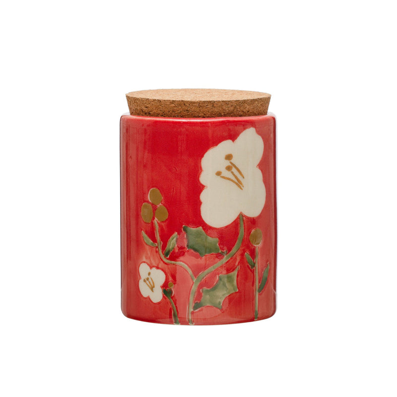 media image for Hand-Painted Stoneware Canister w/ Wax Relief Flowers 247