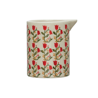 product image for Painted Stoneware Creamer w/ Wax Relief Flowers 17