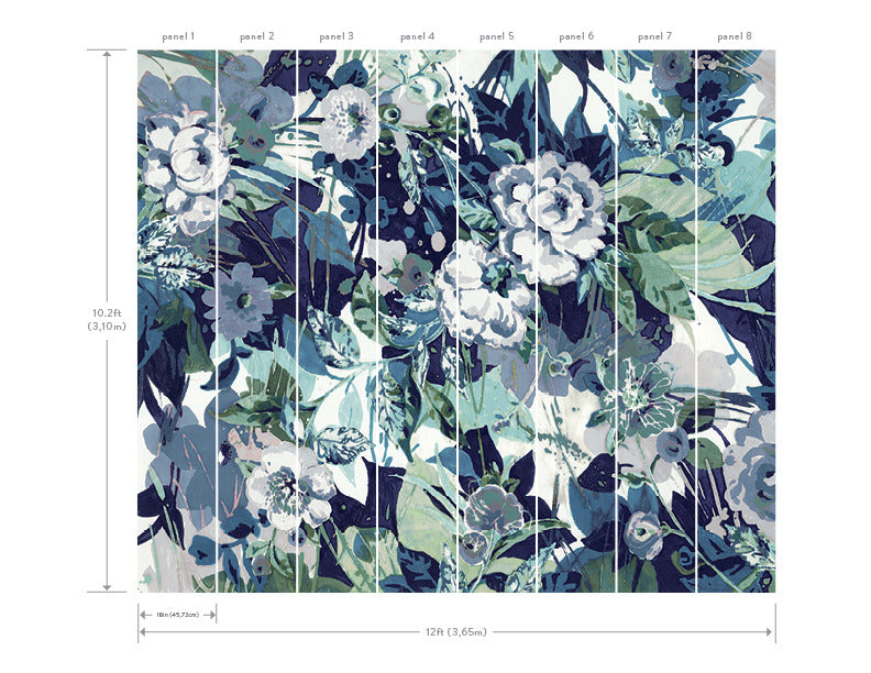 media image for Pop Floral Mural in Blue Multi from the Murals Resource Library Vol. 2 by York Wallcoverings 238