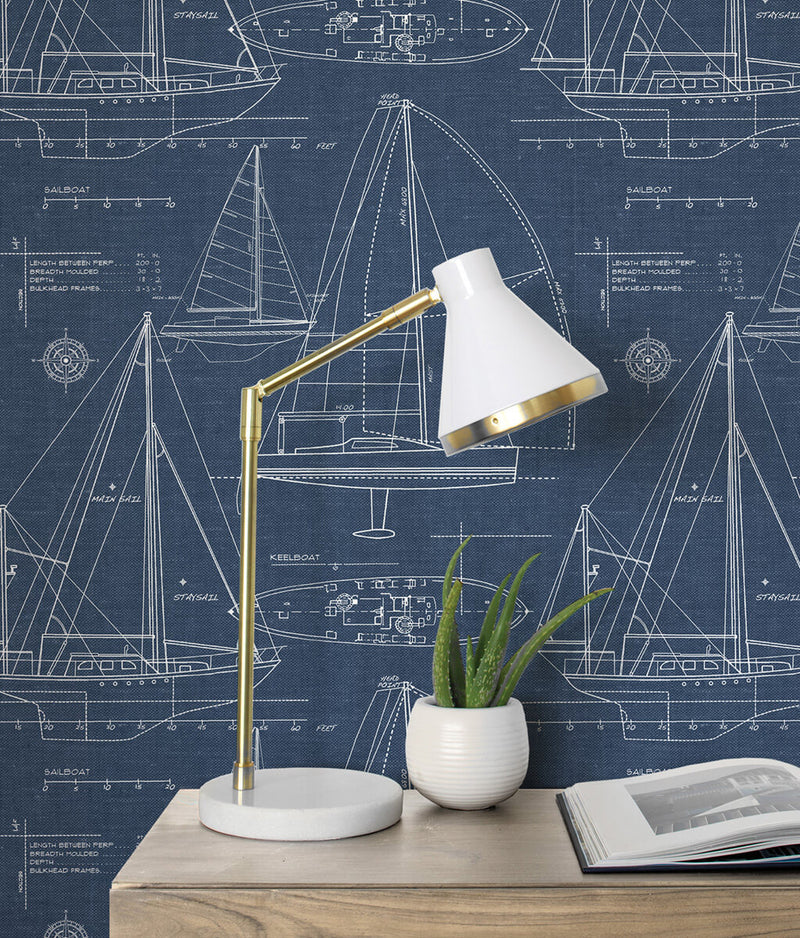 media image for Yacht Club Peel-and-Stick Wallpaper in Navy by NextWall 261